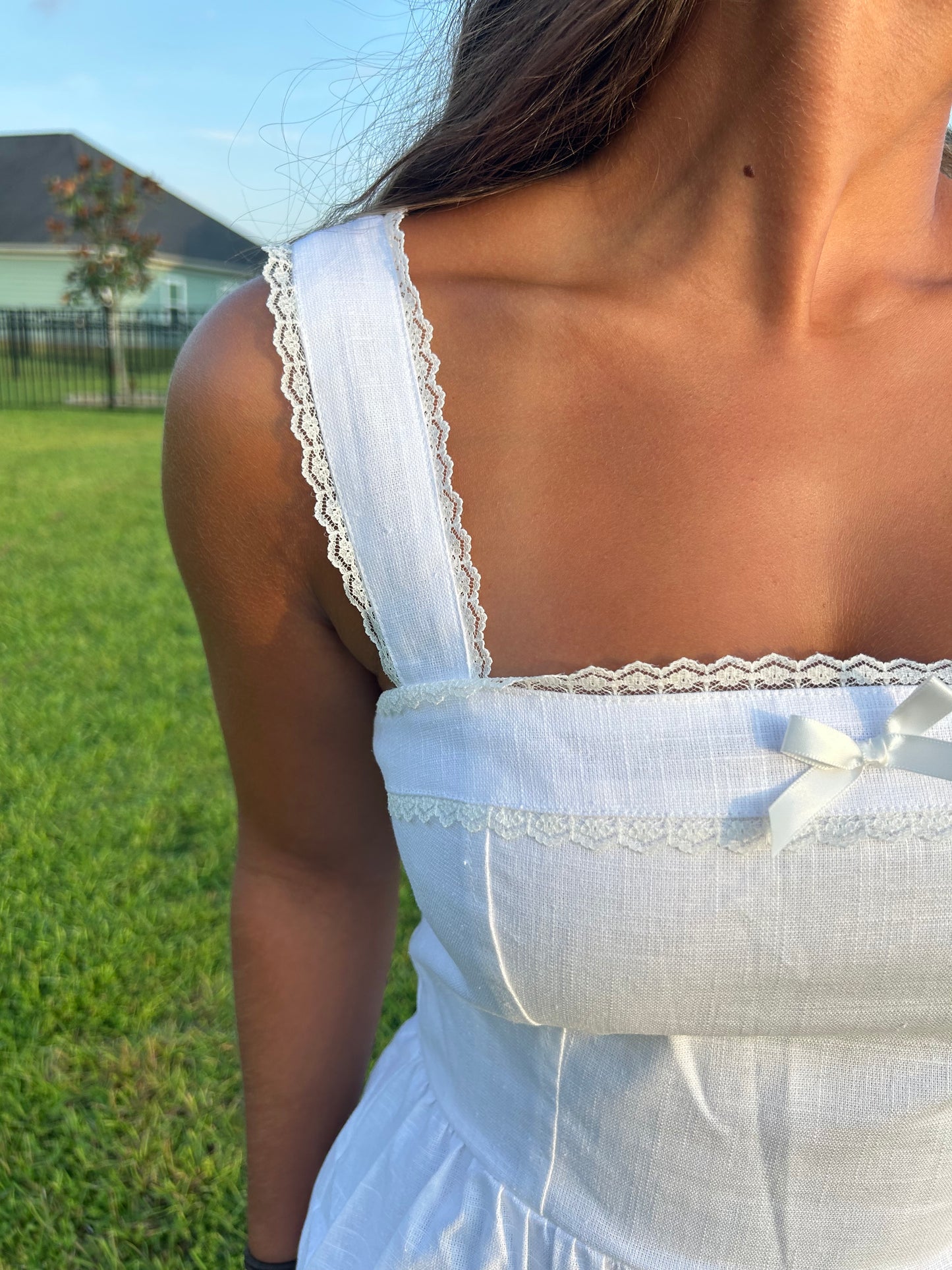 Linen Ruffled Square Neck Babydoll Dress