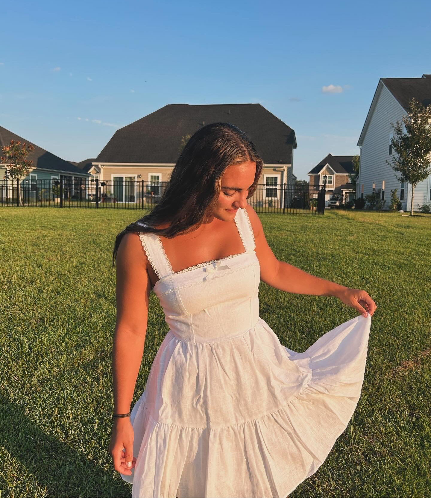 Linen Ruffled Square Neck Babydoll Dress