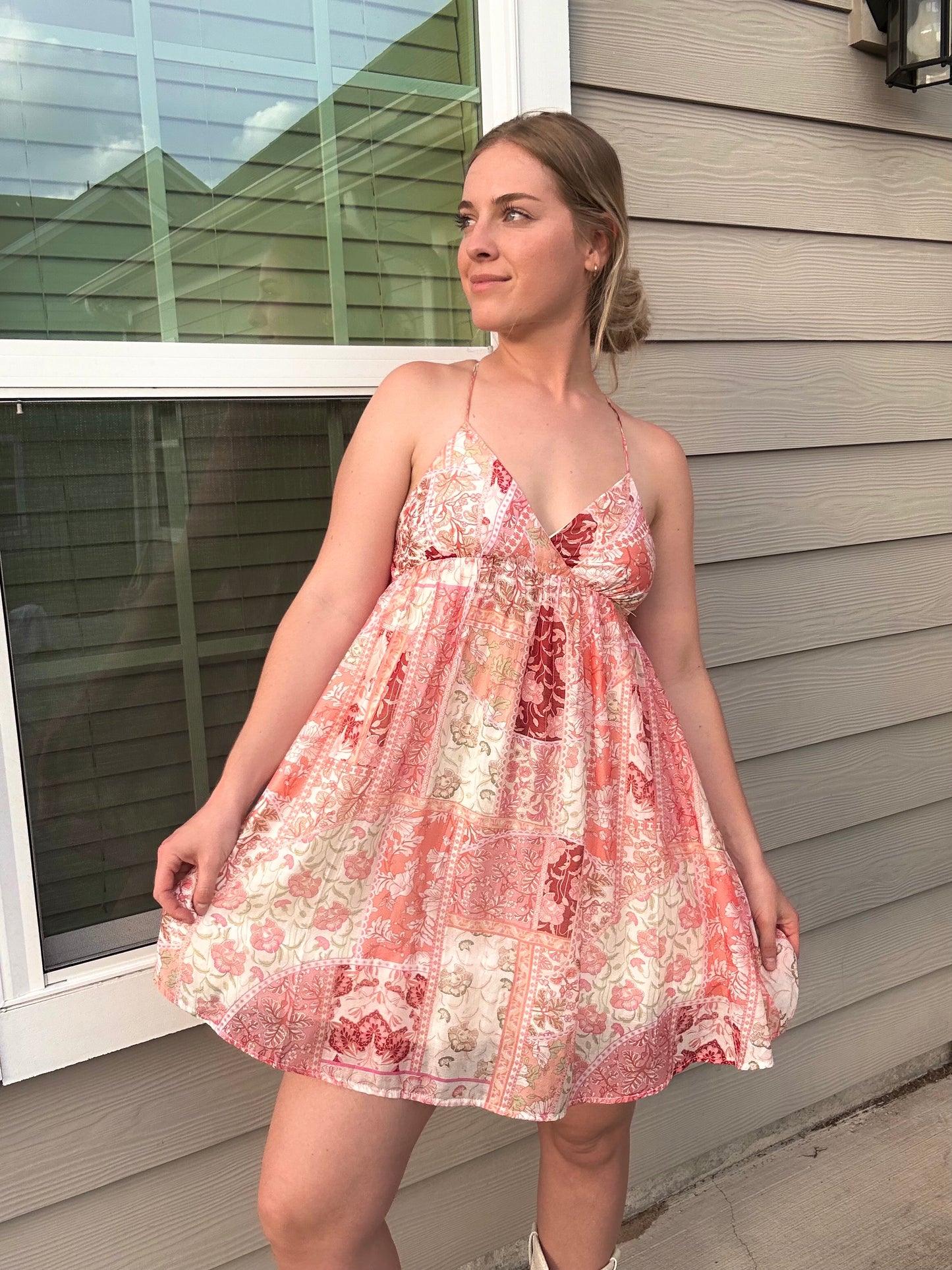 Woven Rayon Nylon Dress Flare Mini Dress