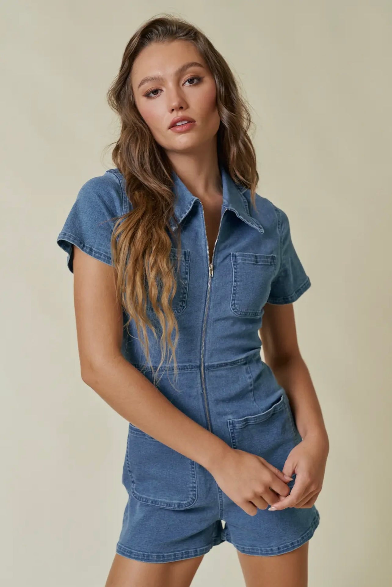 Stretch Denim Romper
