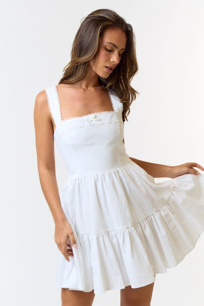Linen Ruffled Square Neck Babydoll Dress