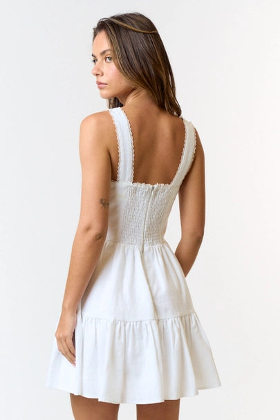 Linen Ruffled Square Neck Babydoll Dress